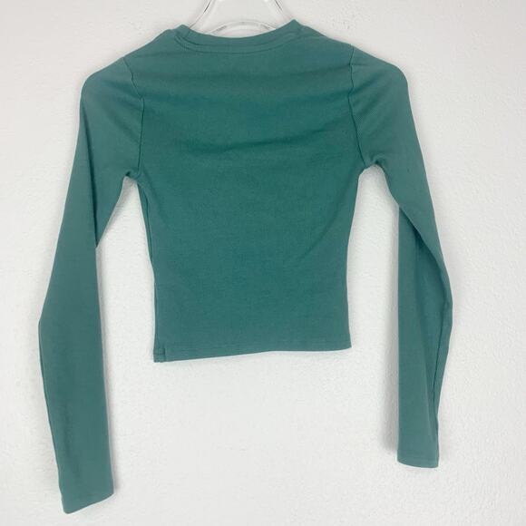 Abercrombie & Fitch Shirt Womens XS Soft A&F Rib Crop Long Sleeves Crewneck Teal - Picture 2 of 6